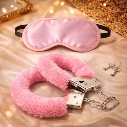 Pink Blindfold Eye Mask & Fur Handcuffs Set
