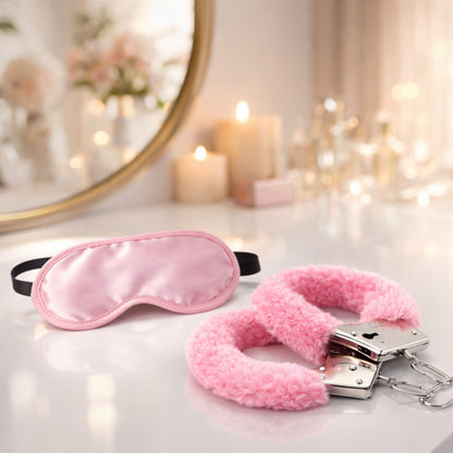 Pink Blindfold Eye Mask & Fur Handcuffs Set
