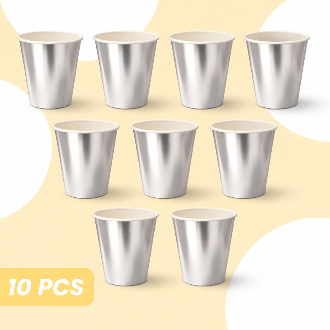 Metallic Silver Paper Cups - 10PC - 250ML