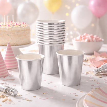 Metallic Silver Paper Cups - 10PC - 250ML