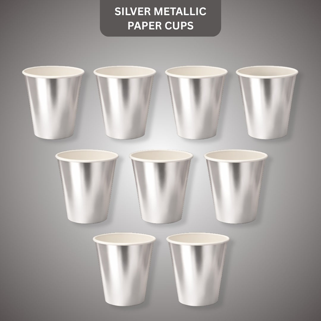 Metallic Silver Paper Cups - 10PC - 250ML