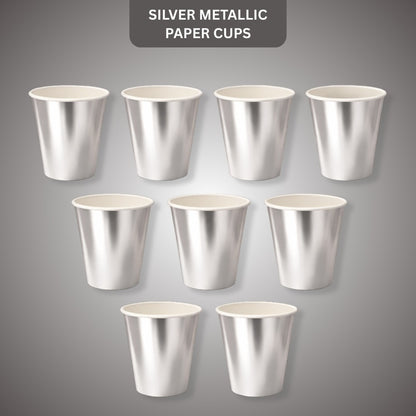 Metallic Silver Paper Cups - 10PC - 250ML