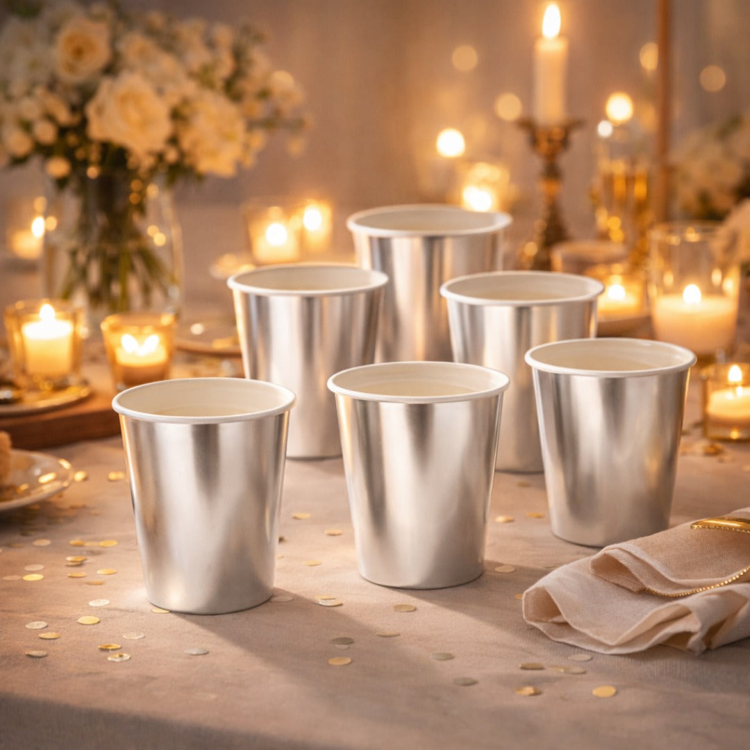 Metallic Silver Paper Cups - 10PC - 250ML