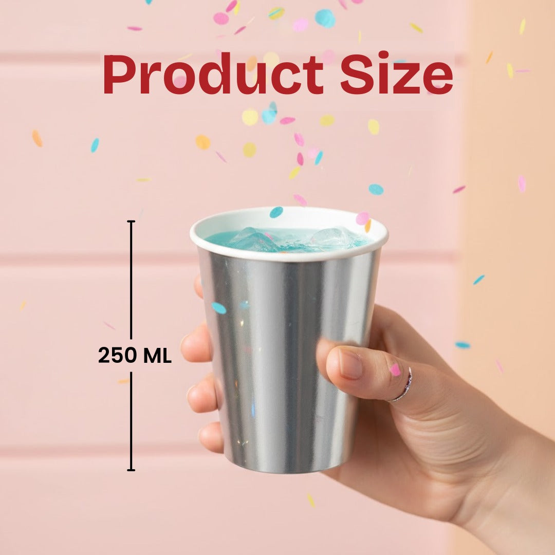 Metallic Silver Paper Cups - 10PC - 250ML