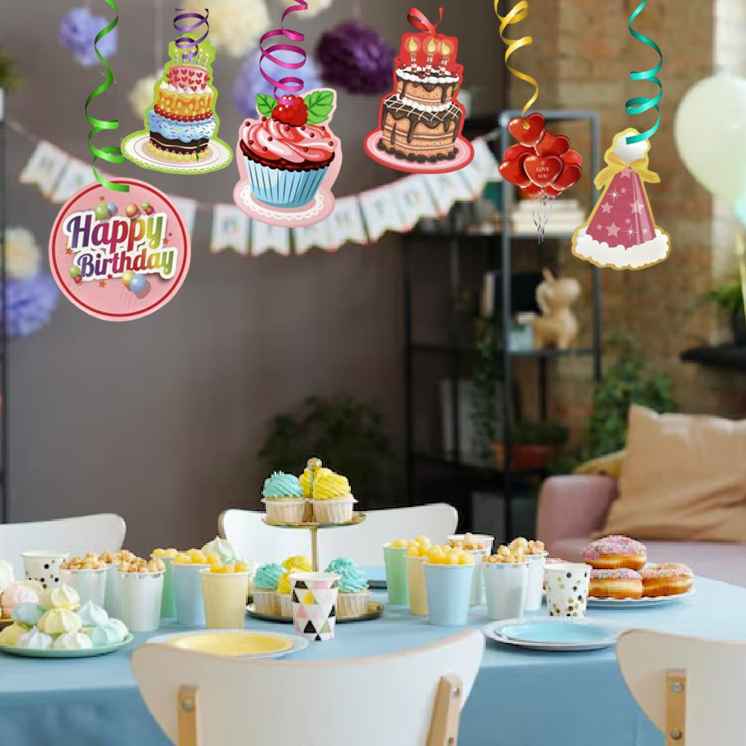 Happy Birthday Swirl Decoration - 12PC
