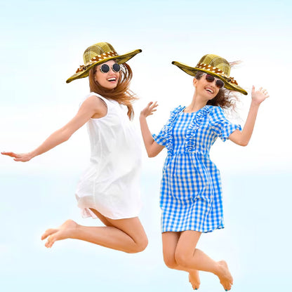 Summer Beach Hat Beige Color w/Polka Dot Silk Ribbon for Women - 1PC