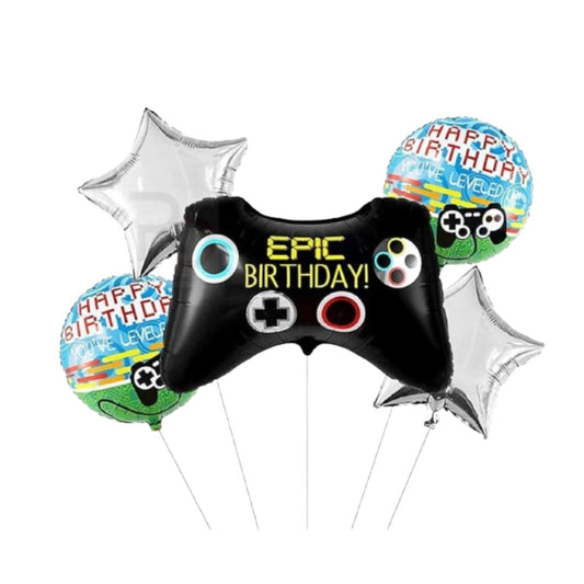 Happy Birthday Video Game Theme Foil Balloon ? Set of 5 ( (w/ Helium Gas)