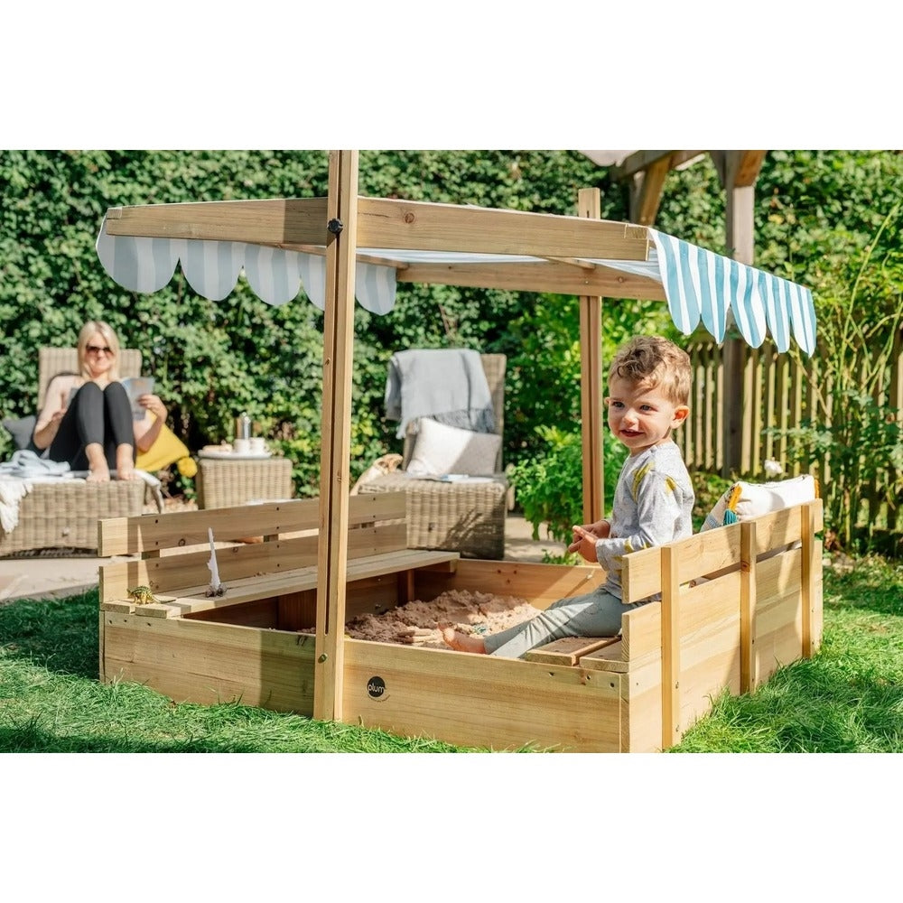 Plum Wooden Sandpit With Canopy - Natural by Plum — kids activity toy for outdoor play and birthday gifts - image 5