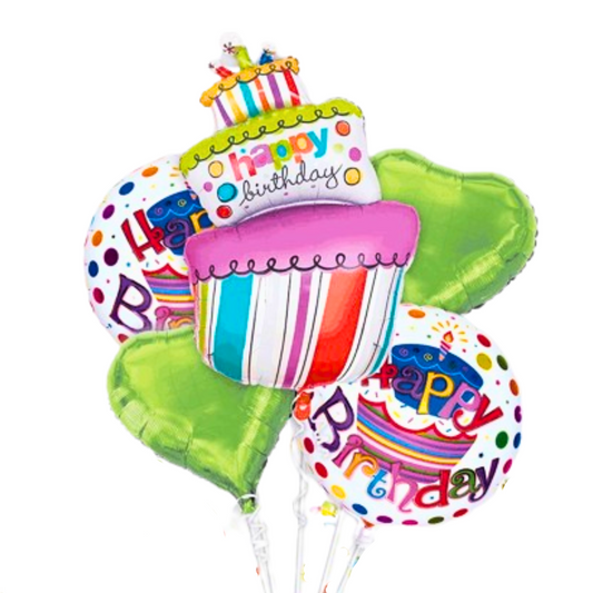 Happy Birthday Triple Layer Cake Balloon Set of 5  (w/ Helium Gas)