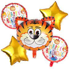 Happy Birthday Jungle Animal Tiger Balloon Set Of