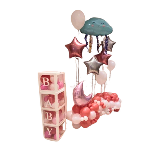 Balloon Bouquet - Welcome Baby  (w/Helium Gas) with Baby box set of 4