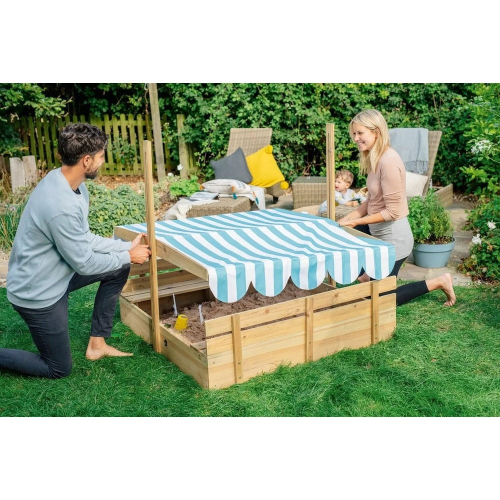 Plum Wooden Sandpit With Canopy - Natural by Plum — kids activity toy for outdoor play and birthday gifts - image 3