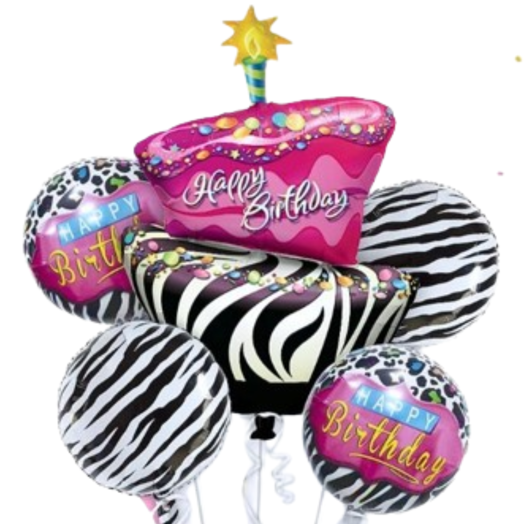 Happy Birthday Pink & Black Zebra Stripes Balloon pack of 5 pc  (w/ Helium Gas)