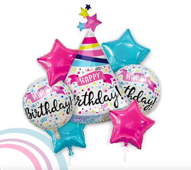 Hat Shaped Happy Birthday Balloon Set of 5  (w/ Helium Gas)