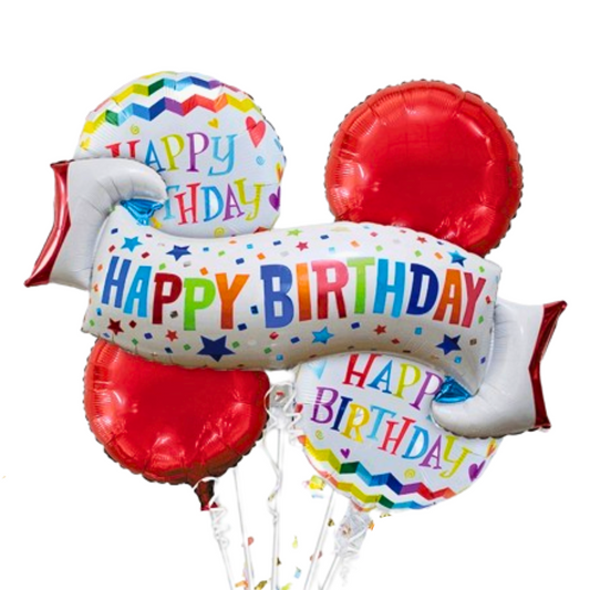 Happy Birthday Wishes Flag Banner Balloon Set of 5Pc (w/ Helium Gas)