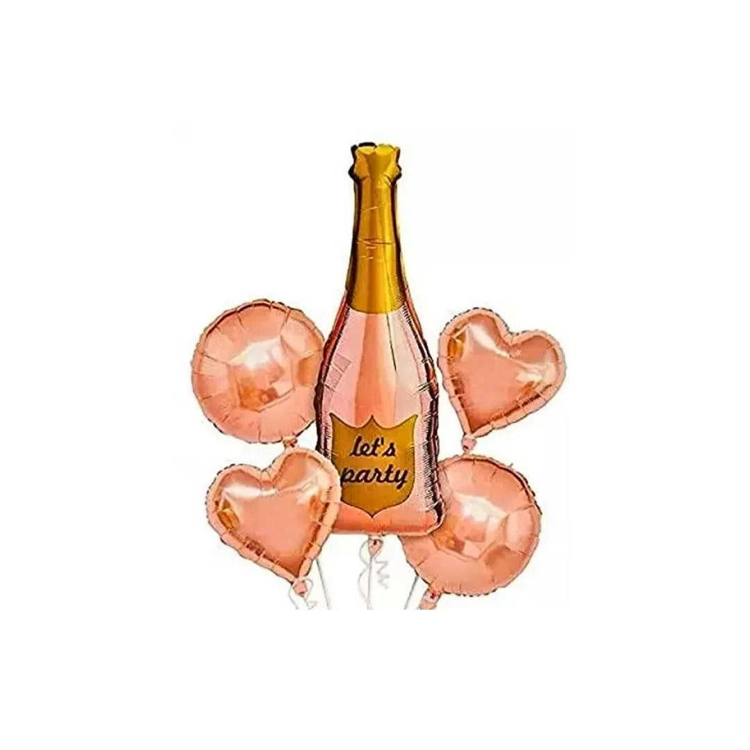 Lets Party Champagne Balloons set of 5PC  (w/ Helium Gas)