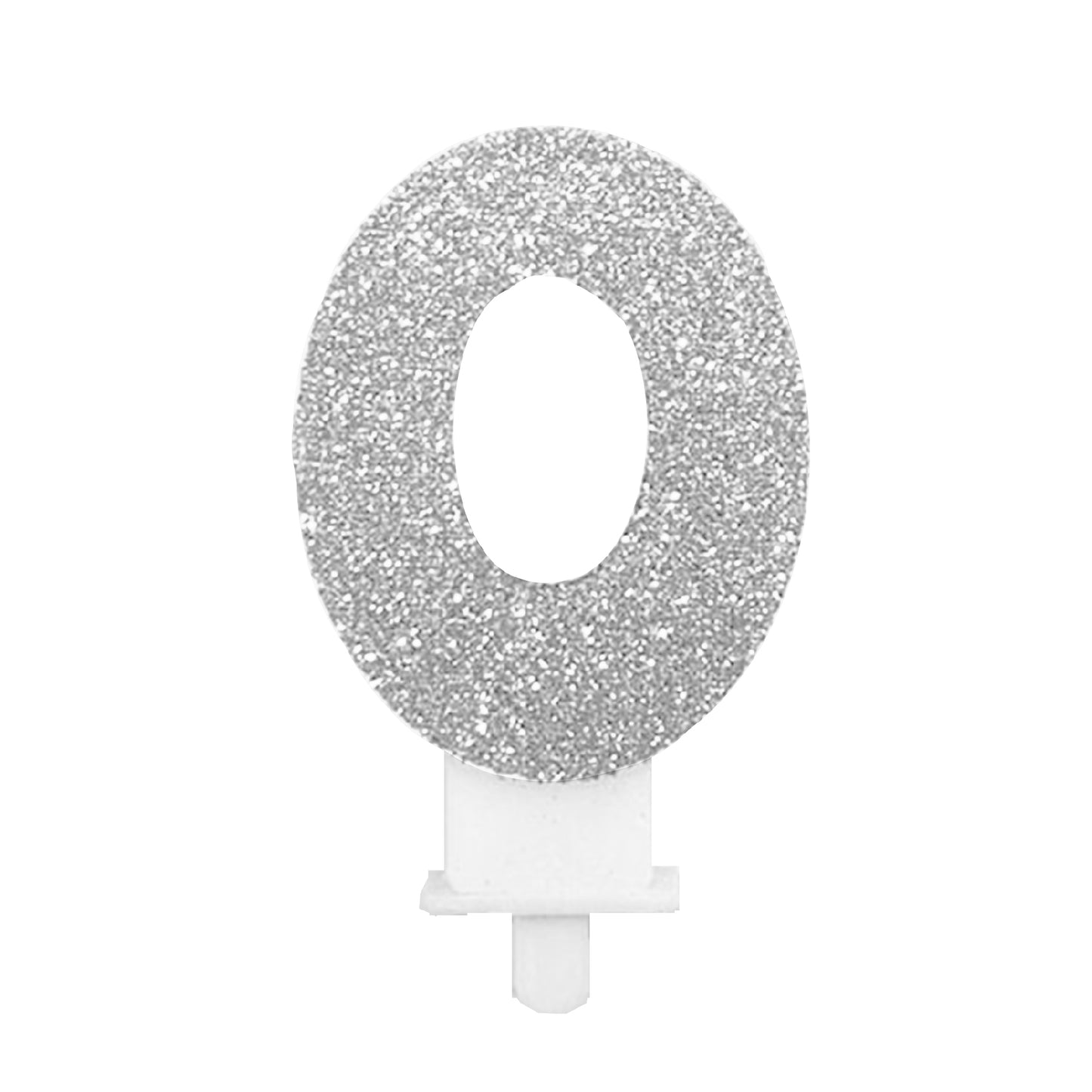 Silver Glitter 0 Birthday Candle