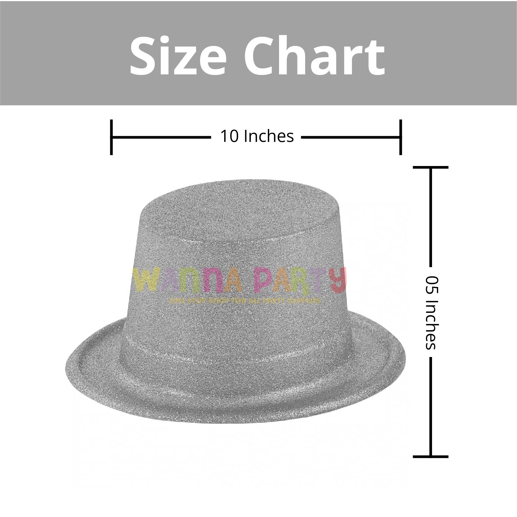 Glitter Top Hat Lrg. Silver