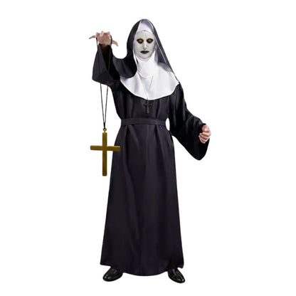 Conjuring Nun Costume Adult Large w/ Waist Belt and Latex Mask - Size XL