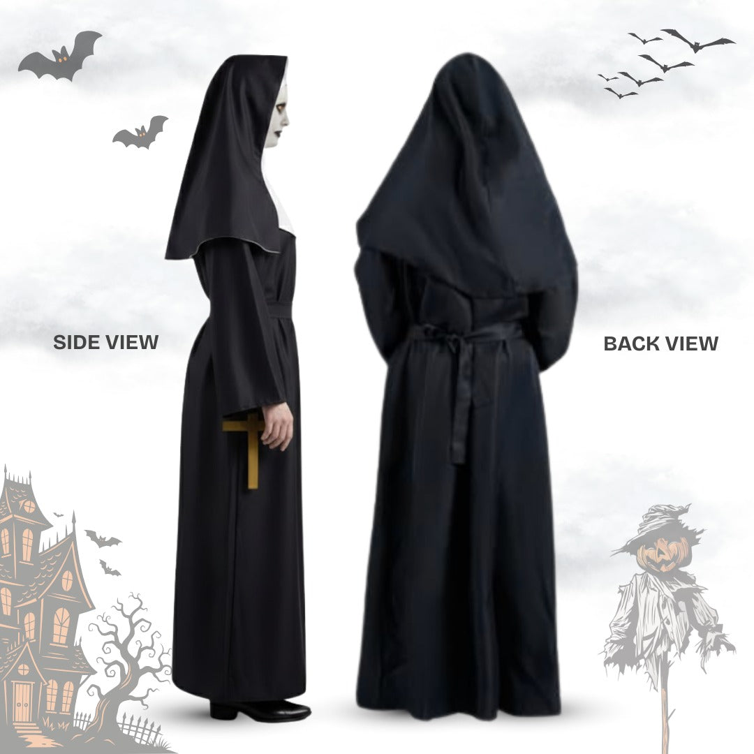 Conjuring Nun Costume Adult Large w/ Waist Belt and Latex Mask - Size XL