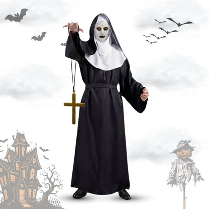 Conjuring Nun Costume Adult Large w/ Waist Belt and Latex Mask - Size XL