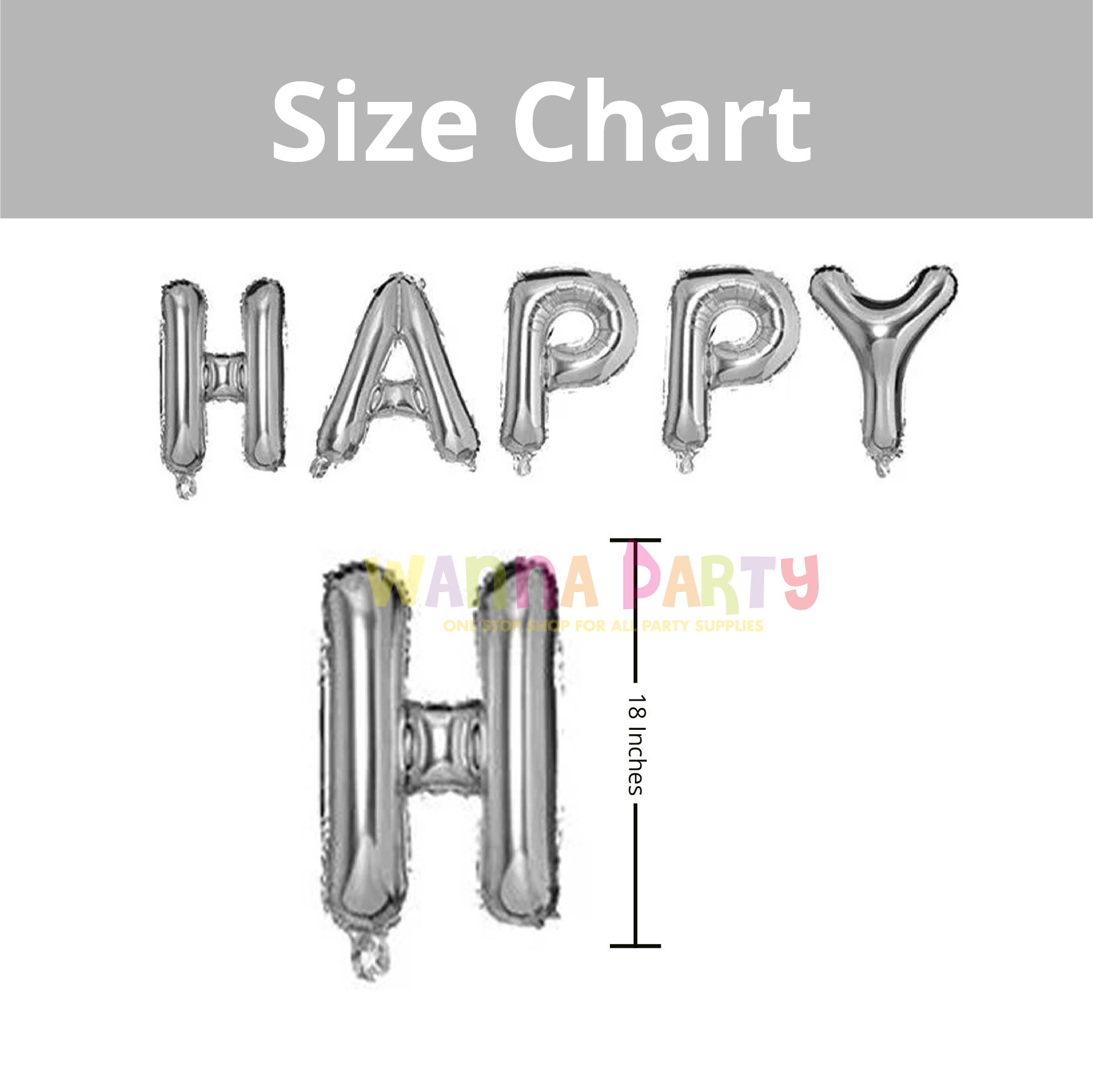 Happy Birthday Letter Silver Foil Balloons (13 Letters)