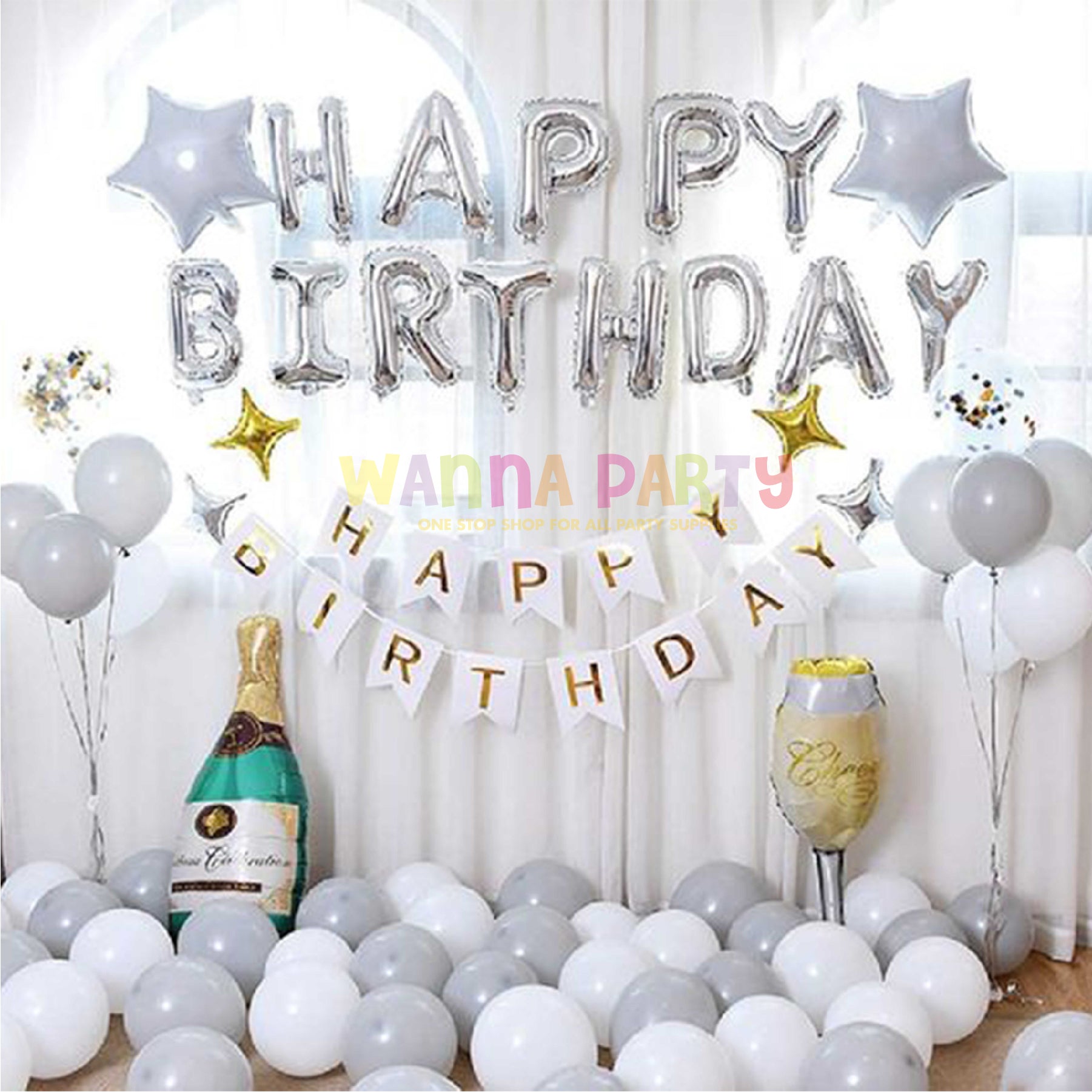 Happy Birthday Letter Silver Foil Balloons (13 Letters)