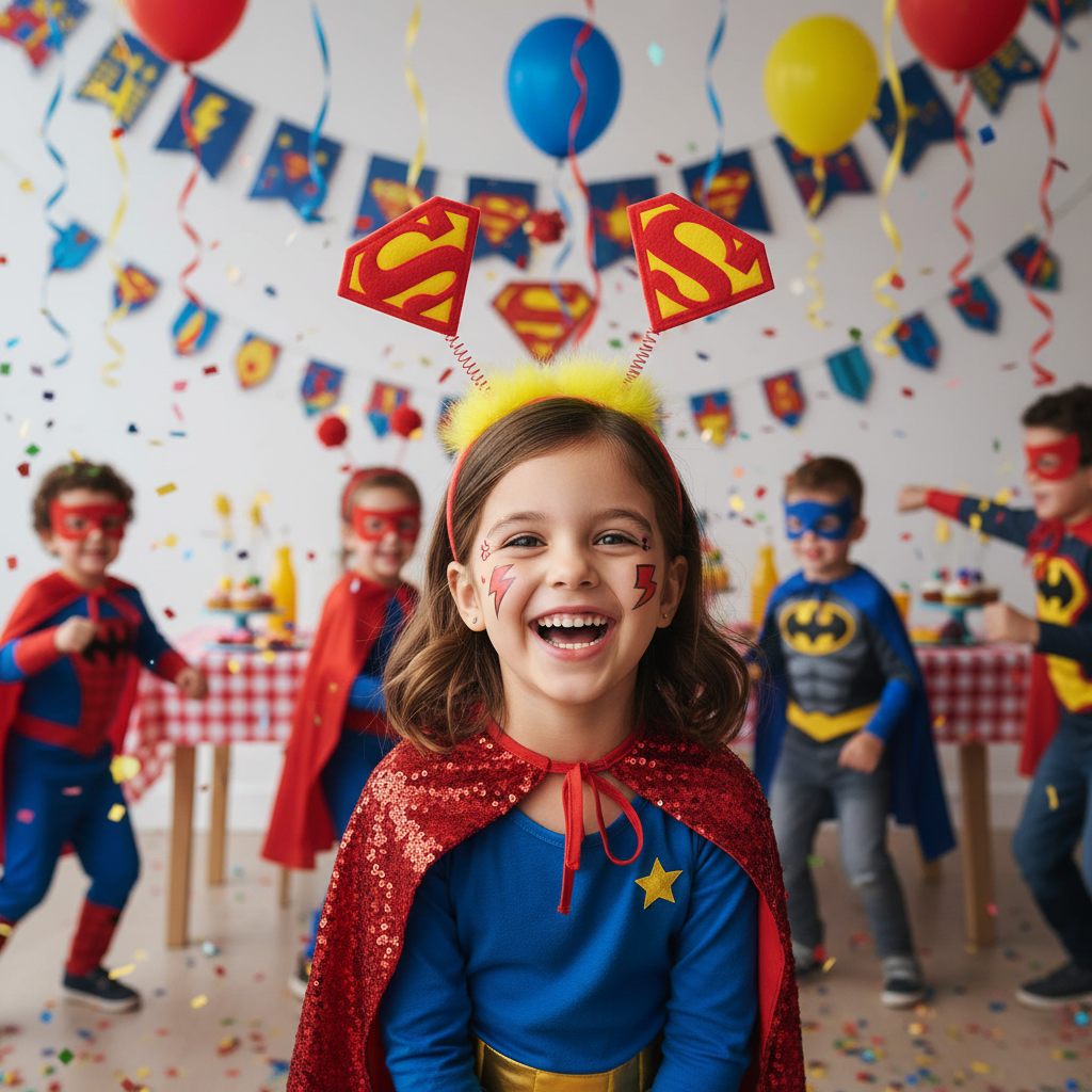 Superwoman Headband worn at Kids Fancy Dress Party