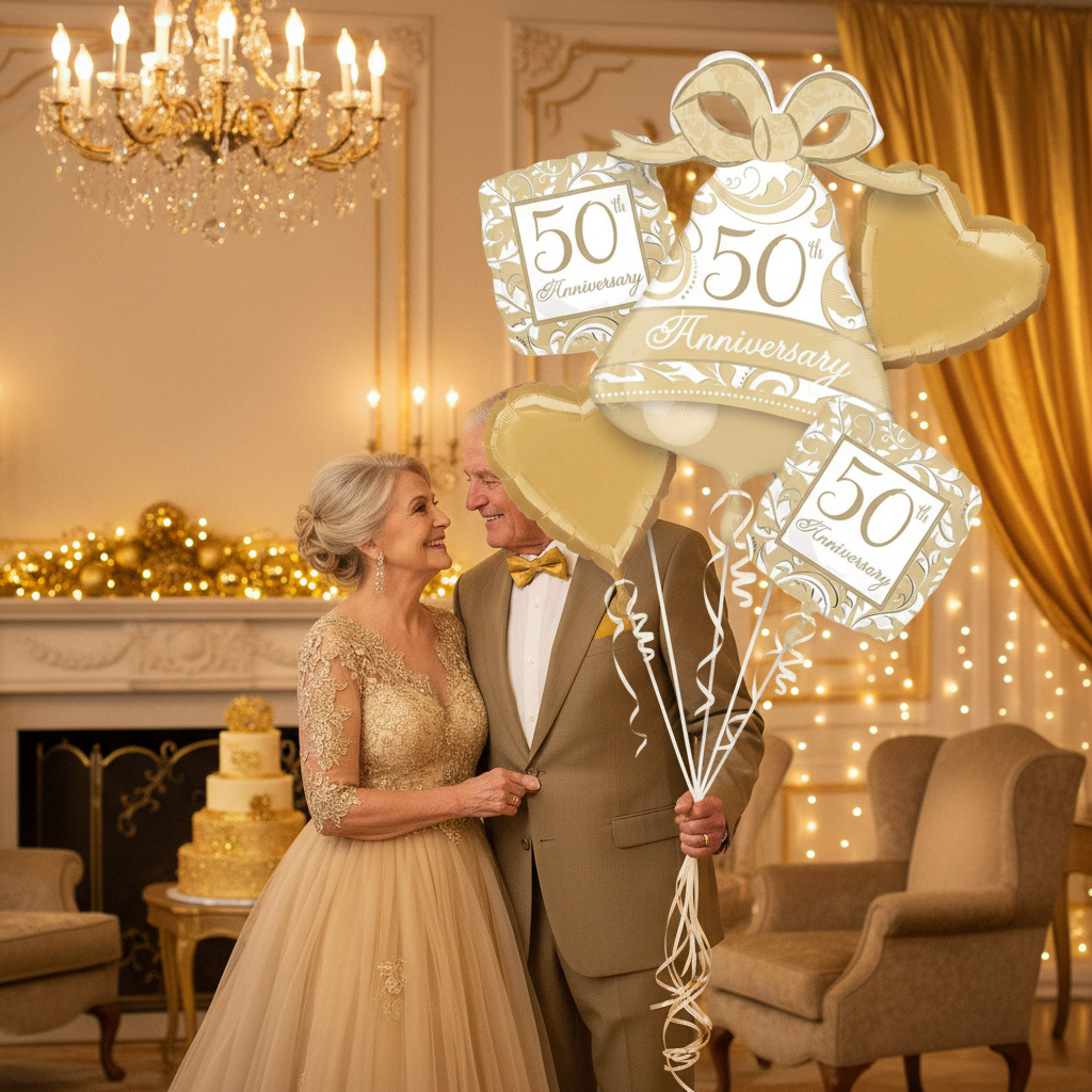 50th Anniversary Balloon Bouquet - Couple Celebration
