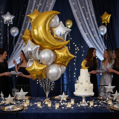 Golden Moon Balloon - Moon and Stars Birthday Party