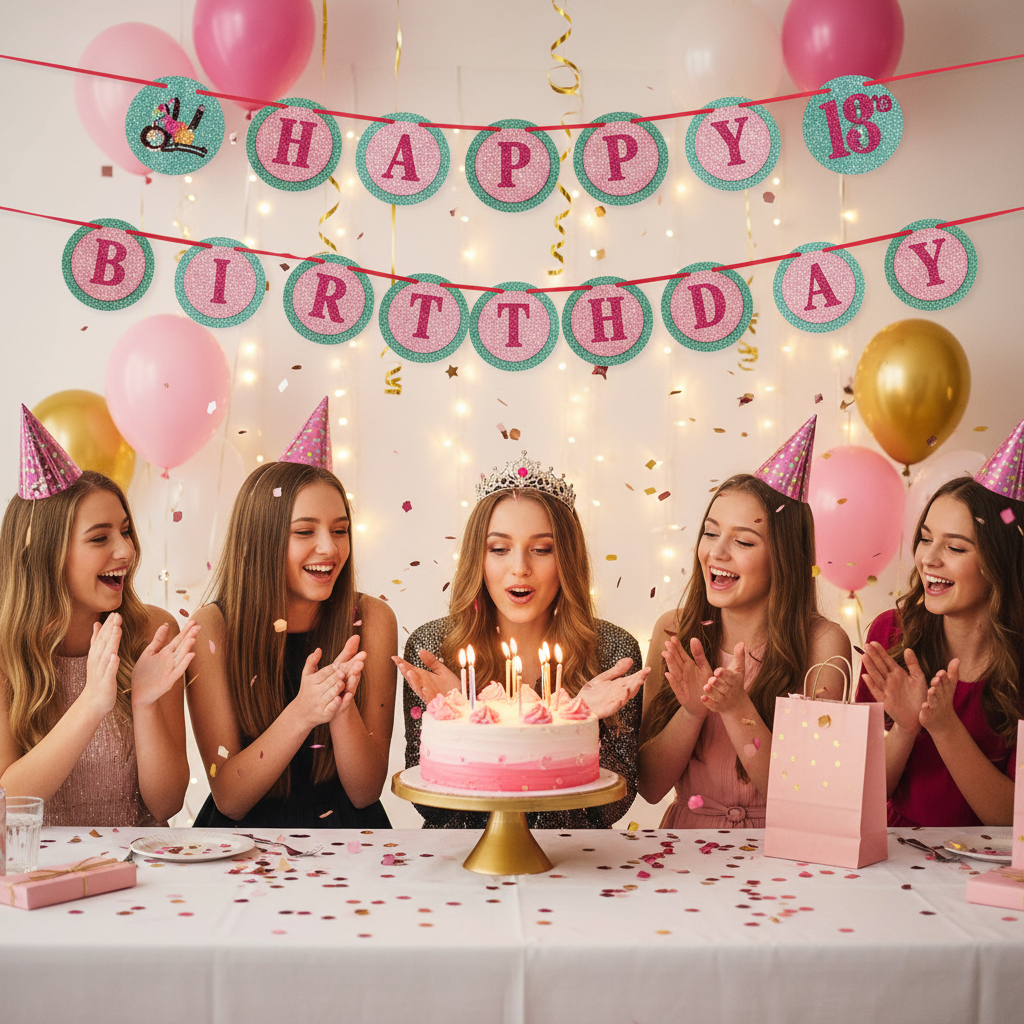 Glitzy Girl Happy Birthday Letter Banner at Teen Girls Birthday Celebration