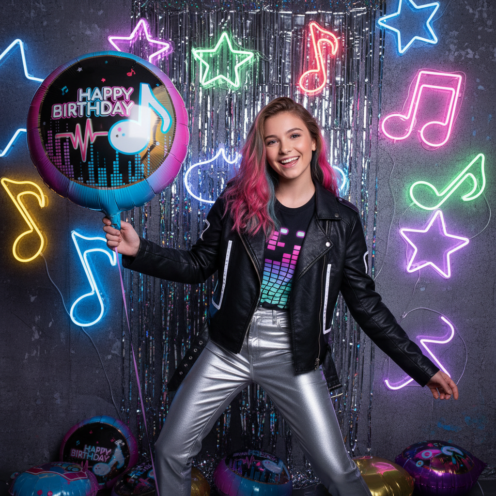 Neon Happy Birthday Balloon - Teen Photo Booth