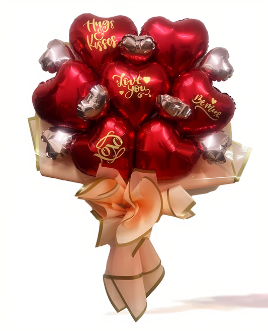 Red & Rose Gold Love You Sticker Balloon Bouquet - Set of 14