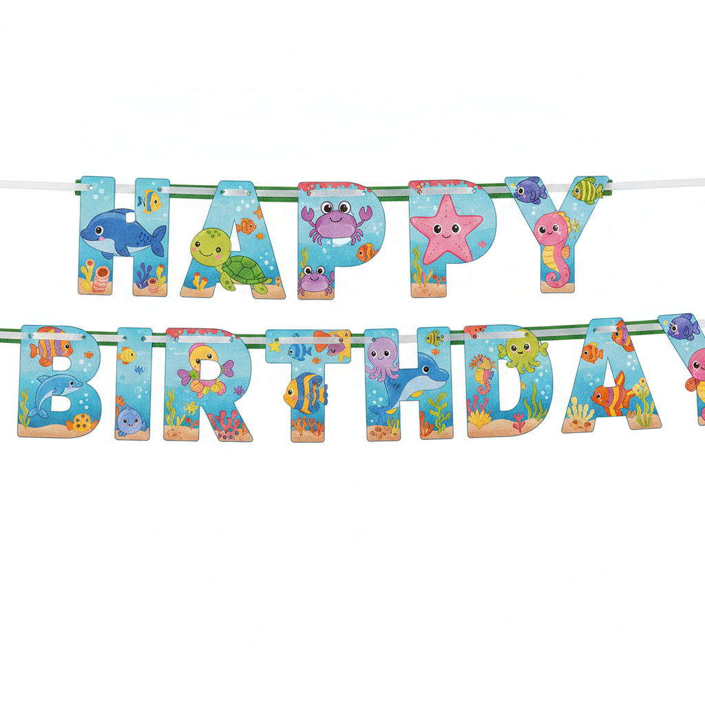 Ocean Buddies Happy Birthday Letter Banner Close Up Letter Detail Shot