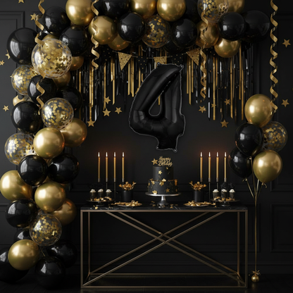 Black Number 4 Balloon - 4th Birthday Party