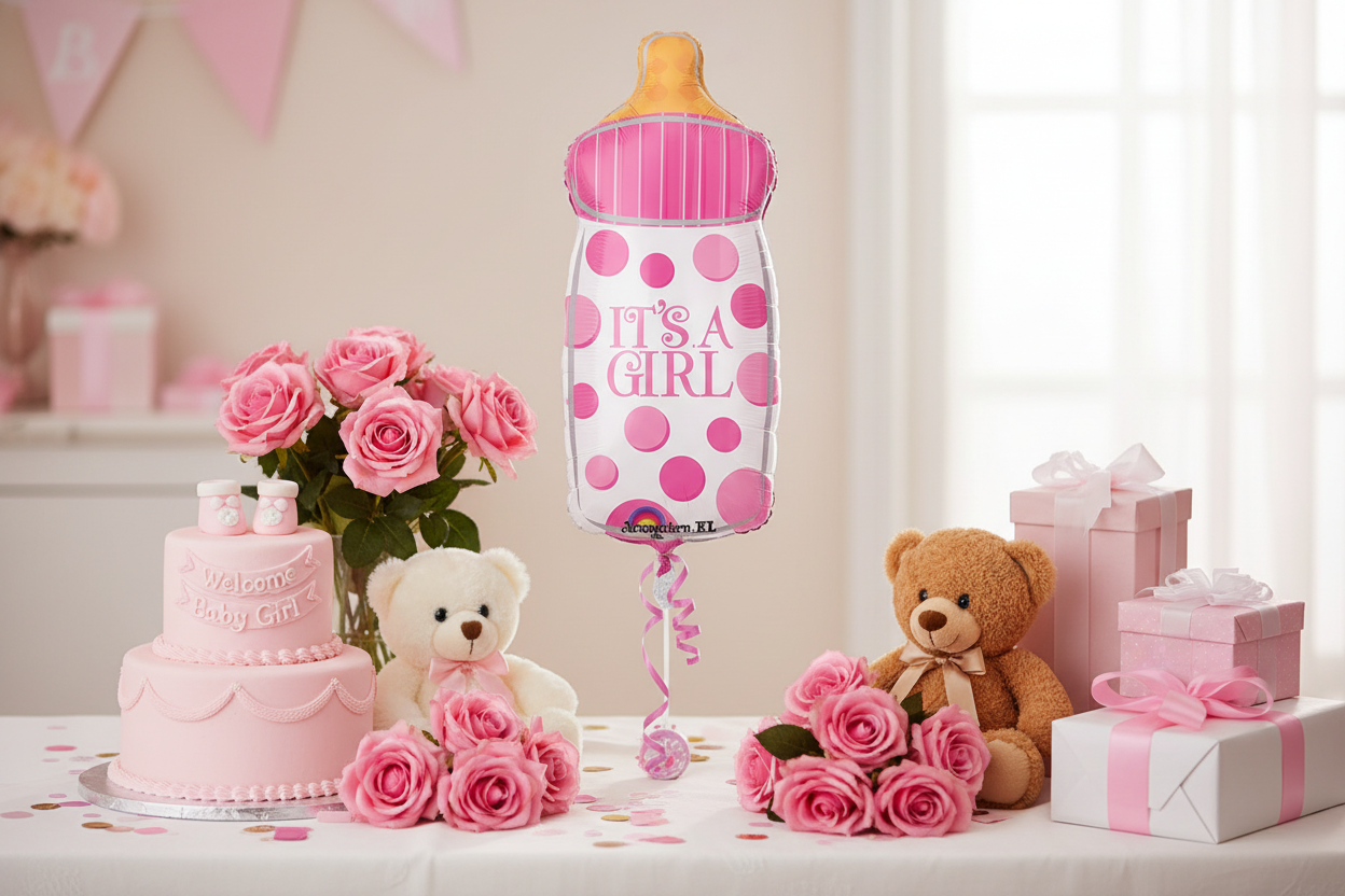 It's a Girl Baby Bottle Balloon - Newborn Welcome Table
