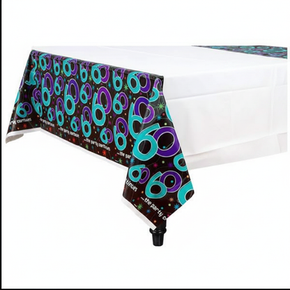 60th Birthday Plastic Tablecover 3/4 angle