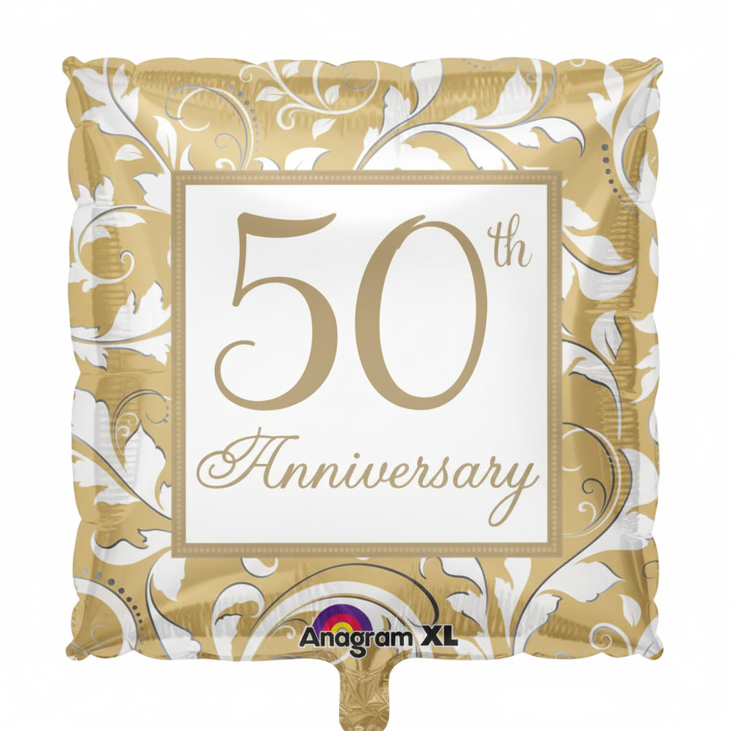 50th Anniversary Square Gold Balloon - Front Angle