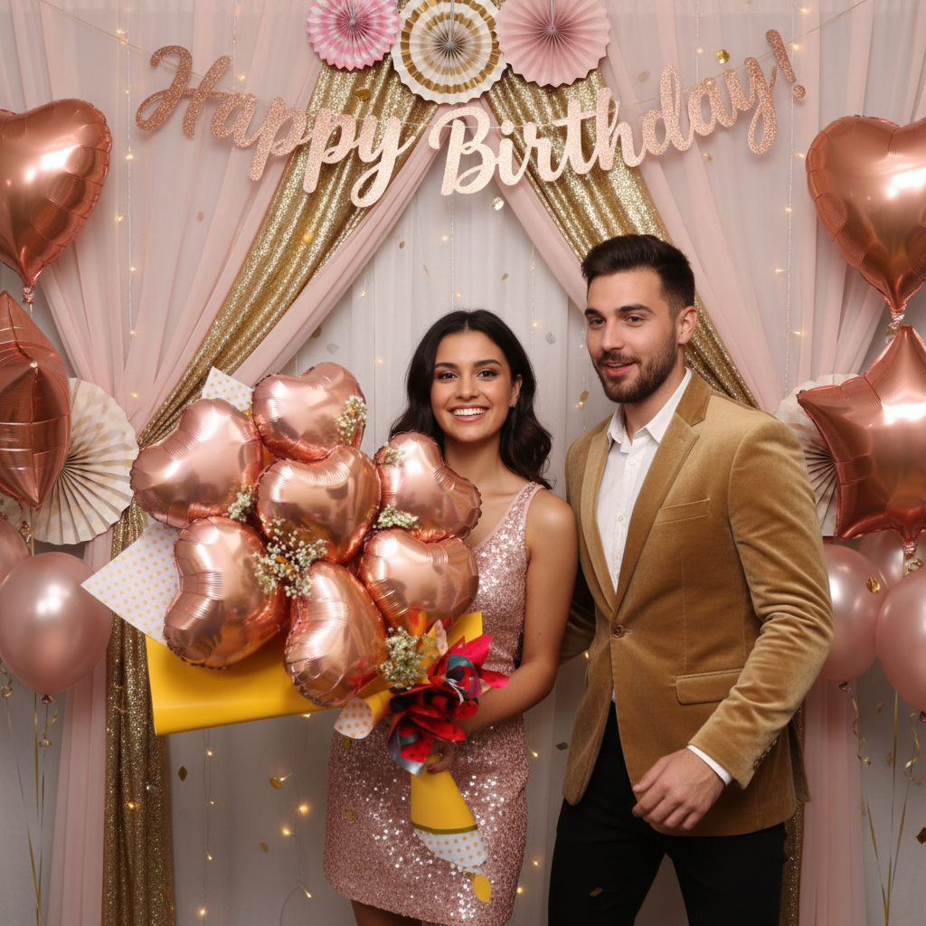 Rose Gold Heart Balloon Set - Birthday Photo Booth