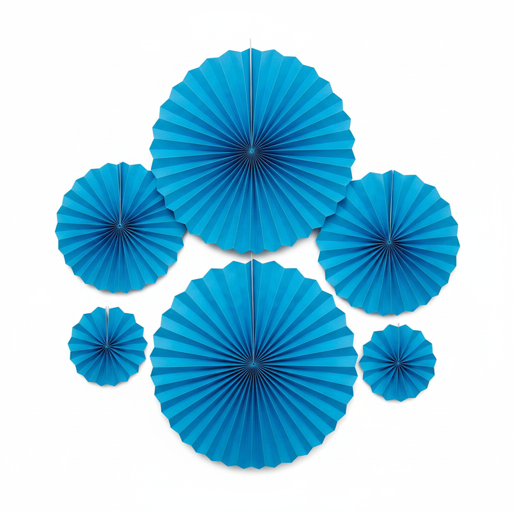Blue Paper Fan Decoration Set of 6 - Birthday Party Decor | Wanna Party - Image 5