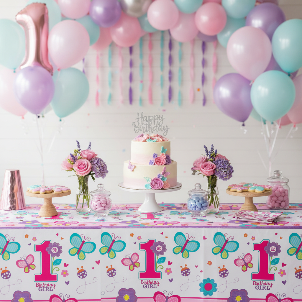 Butterflies Flowers Tablecover party setup