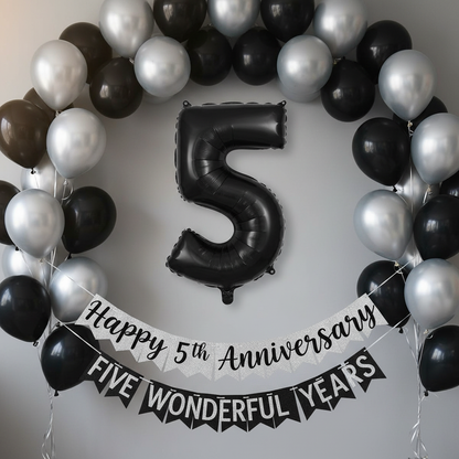 Black Number 5 Balloon - 5th Anniversary