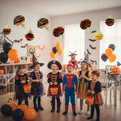 Pumpkin Pom Poms at Kids Halloween Costume Party