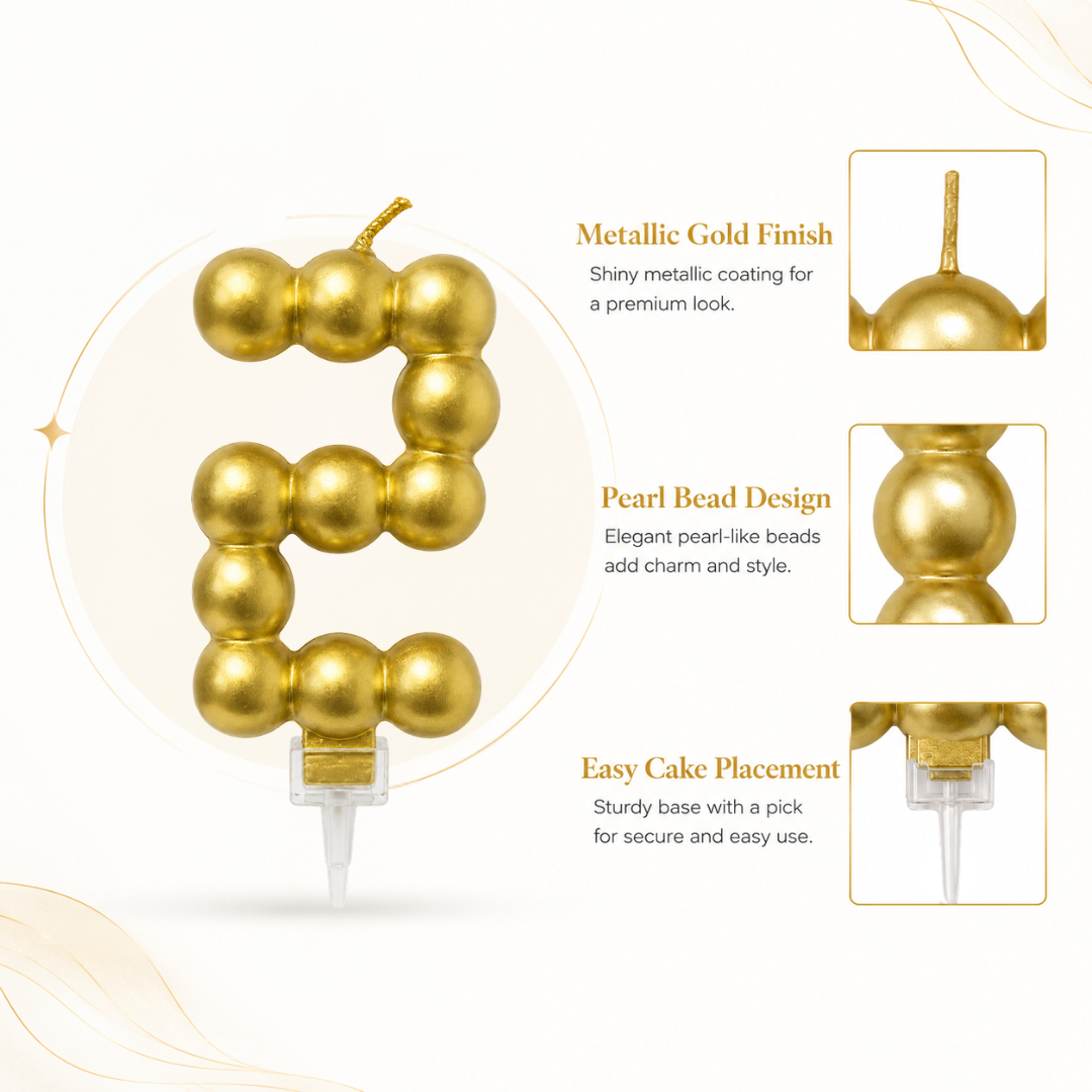 Golden Vector Dots Numerical Candle Number 2 | Fancy Birthday Candle for Cake Cutting