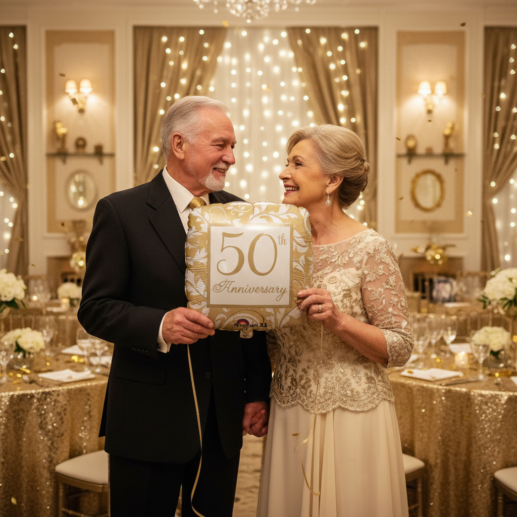 50th Anniversary Square Gold Balloon - Couple Celebration