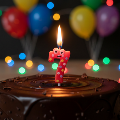 Number 7 Stick Candle on chocolate birthday cake