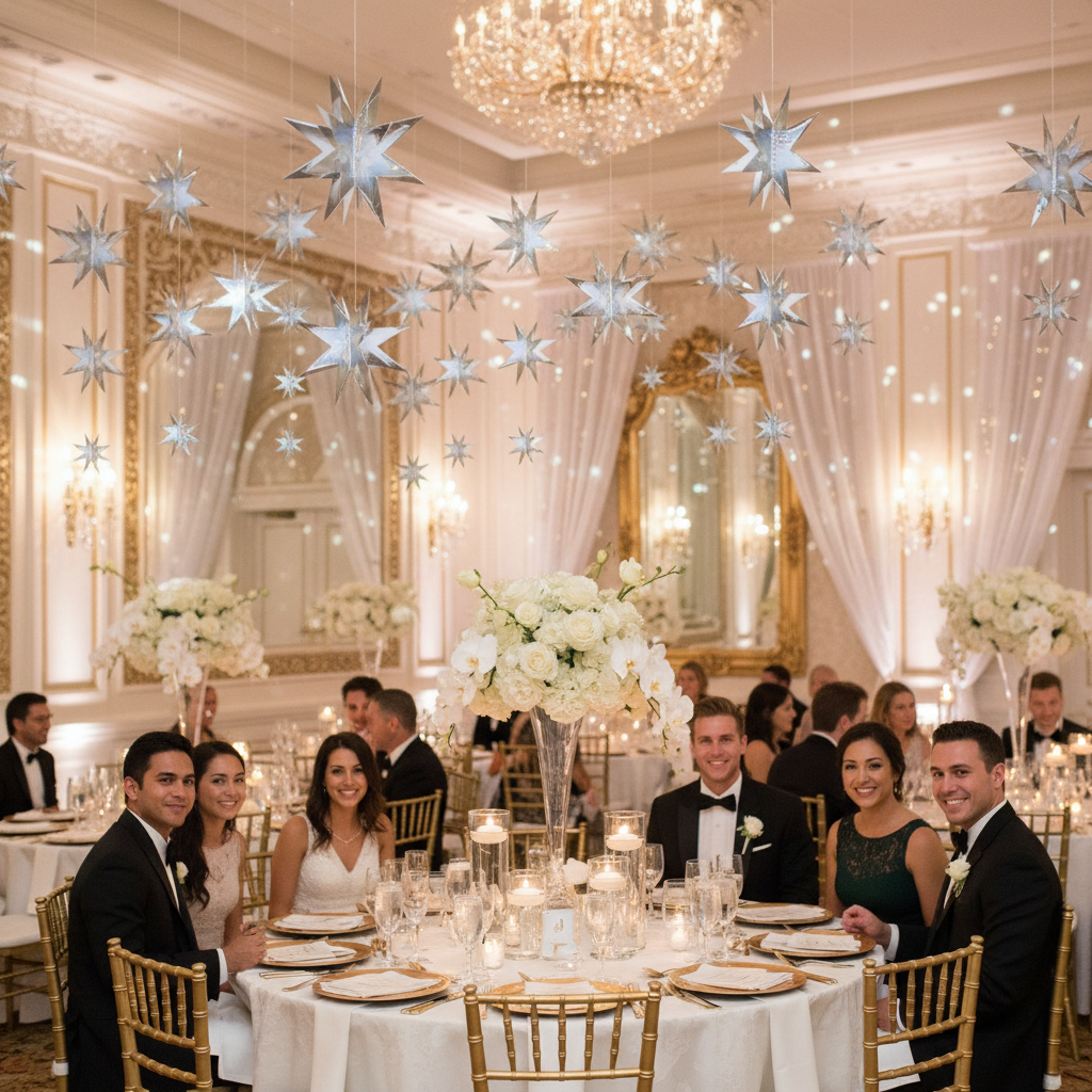 4D Silver Star Hanging at Wedding Decor