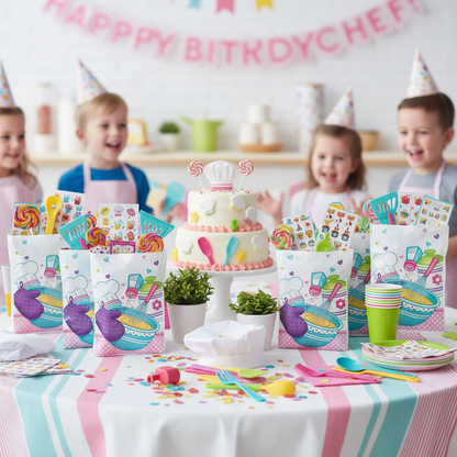 Little Chef Loot Bags at Kids Cooking Themed Birthday Party Table