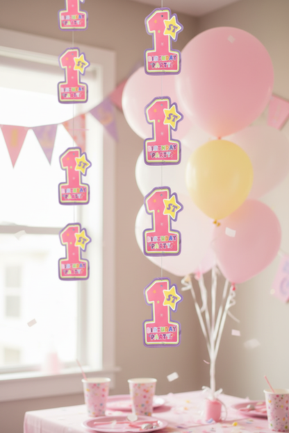 1st Birthday Girl String Decoration 7FT party setup side angle
