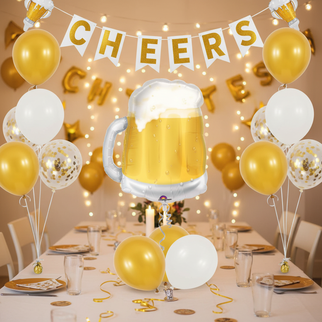 Beer Mug Balloon - Adult Birthday Party Setup